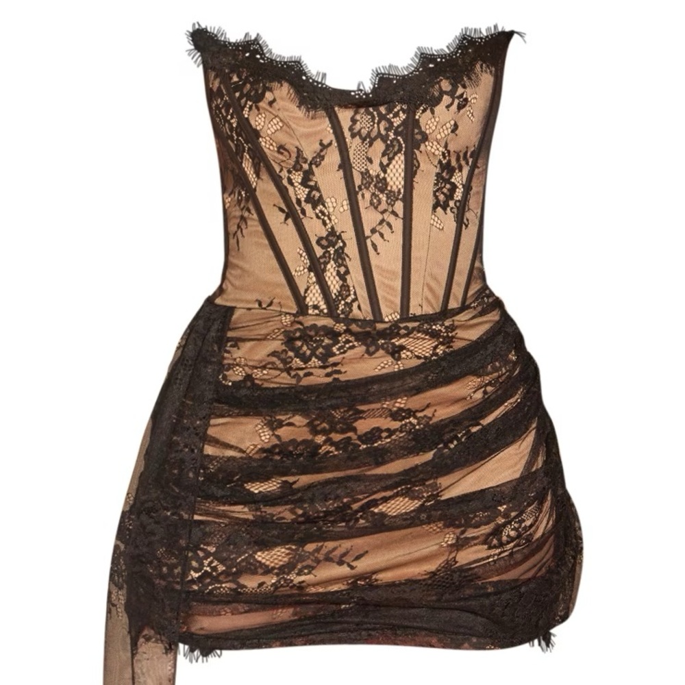 Black Lace Detail Corset Bandeau Mini Dress